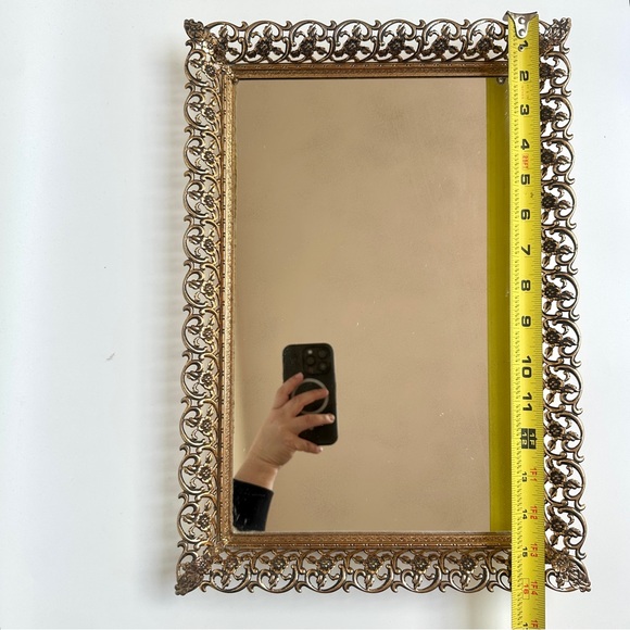 Vintage Gold Ornate Filigree Vanity Mirror Tray with Floral Border - Picture 15 of 15